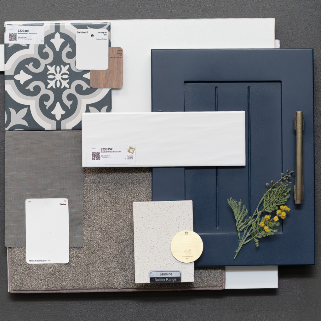 Mood board navy and contrasting colours